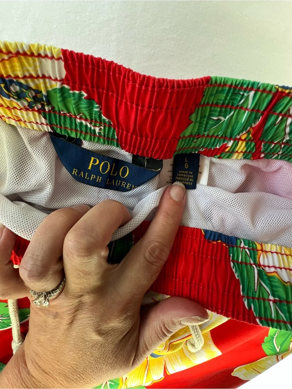 Polo Ralph Lauren Men's Red Hawaiian Floral Swim Trunks Large